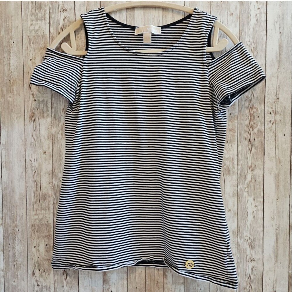 Michael Kors stripped black and white off shoulder women's top